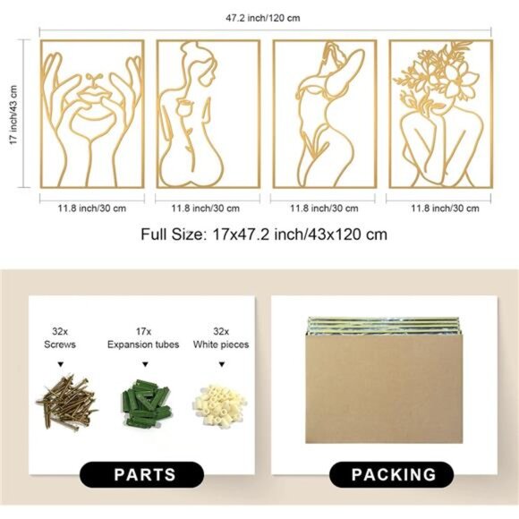 4 Pack Gold Wall Art Décor, Minimalist Décor Single Line Art Wall Décor, Real - Picture 4 of 7